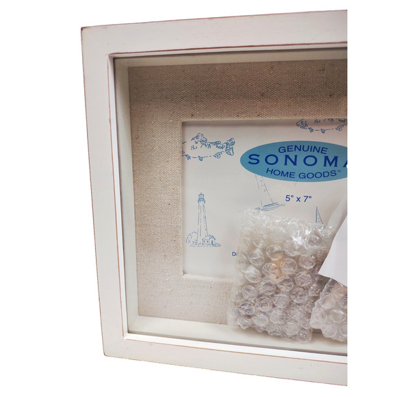 SONOMA GOODS Wood Nautical Shadow Box Photo Frame w Shells Cream Home Decor 5x7" - Picture 8 of 8